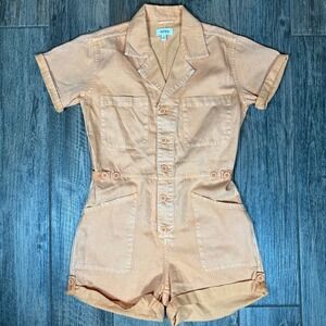 Pistola Womens Romper Jumpsuit Short Sleeve Button Up‎ Peach Color Medium M
